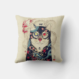 ALMOFADA RETRATO CAT SAMURAI COM TATUAGENS GRAVES