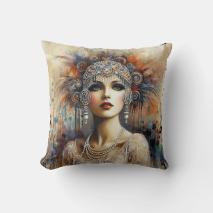 Almofada Retrato da Garota Flapper 1920 glamouroso