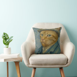 Almofada Retrato de Gato ao Estilo Van Gogh Arte Paródia Vi