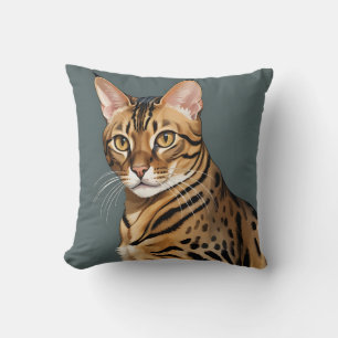 Almofada Retrato de Gato Bengala Dinâmico com Pontos Distin