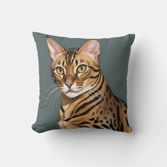 Almofada Retrato de Gato Bengala Dinâmico com Pontos Distin (Frente)