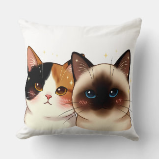 Almofada Retrato de Gatos Siameses & Calico Adoráveis | Duo