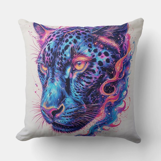 Almofada Retrato de Leopardo Cósmico Com Efeito Místico (Frente)