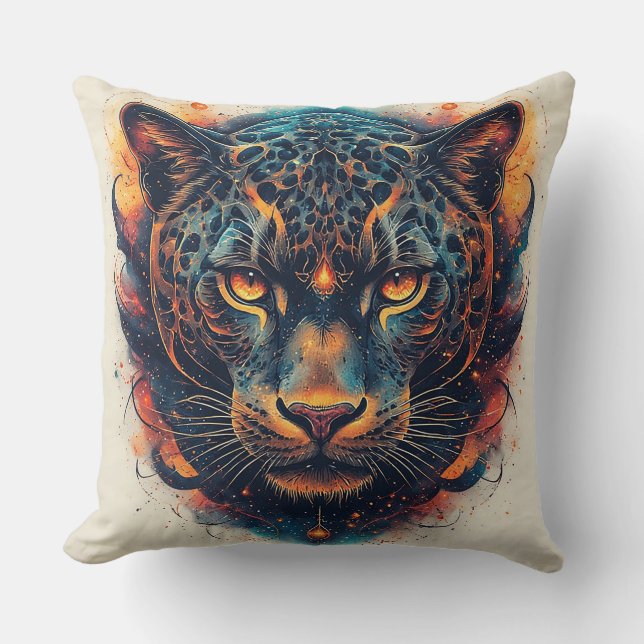 Almofada Retrato de Leopardo Cósmico Com Efeito Místico (Frente)
