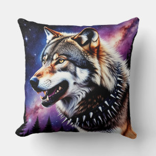 Almofada Retrato de Lobo com Olhos Dourados Intensos