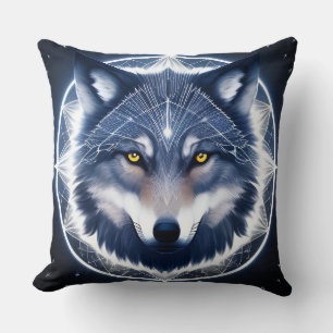 Almofada Retrato de Lobo com Olhos Dourados Intensos