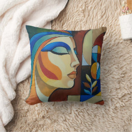 Almofada Retrato de Mulher Cubista Abstrata Pintura Moderna