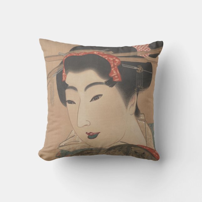 Almofada Retrato de uma Mulher com Leque Branco – Japão Vin (Frente)
