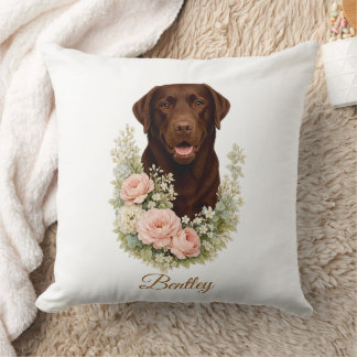 Almofada Retrato Floral de Labrador Chocolate