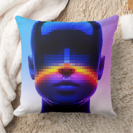 Almofada Retrato Futurista em Pixel Art – Abstrato Digital