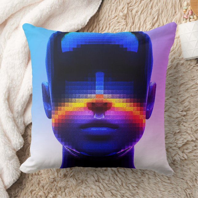 Almofada Retrato Futurista em Pixel Art – Abstrato Digital (Cobertor)