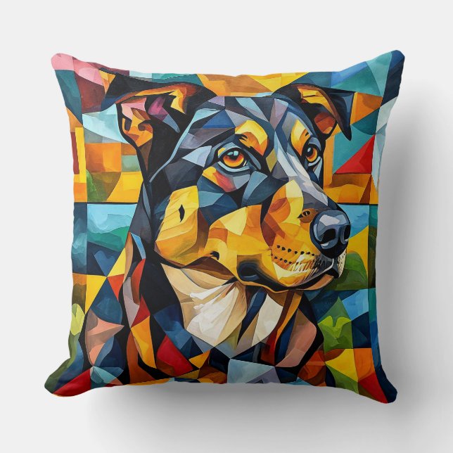 Almofada Retrato Geométrico de Cachorro Doberman Decoração  (Frente)
