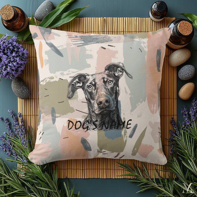 Almofada Retrato Moderno de Doberman – Pincelada Abstrata (Criador carregado)