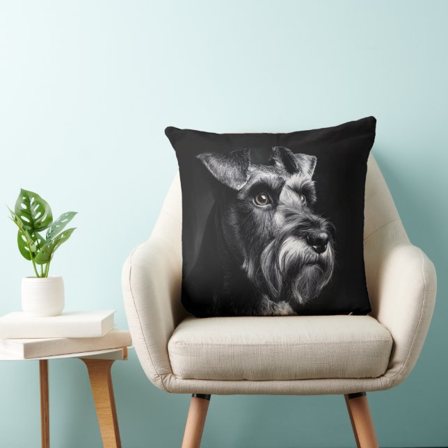 Almofada Retrato Monocromático de Schnauzer (Cadeira)
