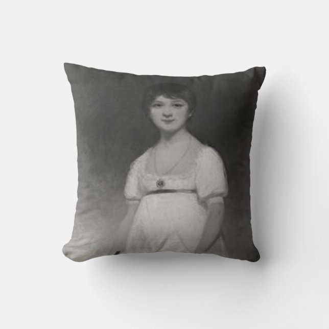 Almofada Retrato preto e branco de arte de Jane Austen (Frente)