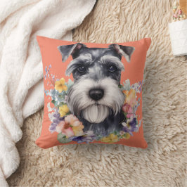 Almofada Retrato Schnauzer Bonito com Flores
