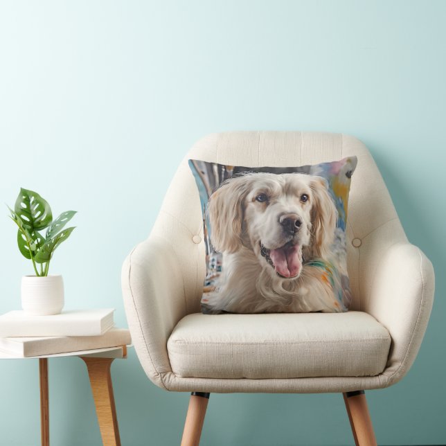 Almofada Retriever Dourado Com Manchas de Tinta (Cadeira)