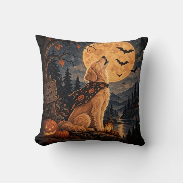 Almofada retriever dourado de Halloween  (Frente)