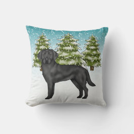 Almofada Retriever Labrador preto Floresta de Inverno Azul