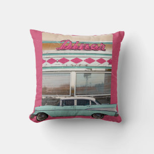 Almofada Retro 1950 Diner Wall Art   Sinal de Neon Rosa & T