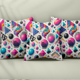 Almofada Retro 90s Memphis Geometric Neon Bold Throw Pillow