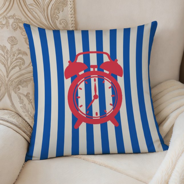 Almofada Retro Alarm Clock on Blue Stripes, Accent Pillow,  (Criador carregado)