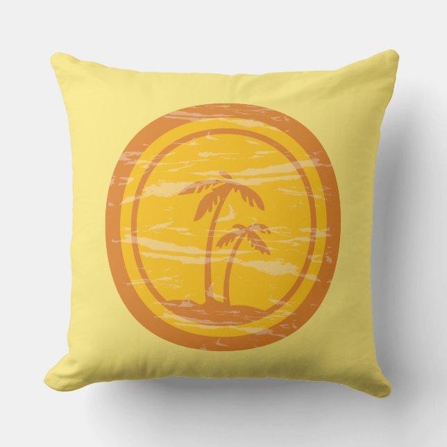 Almofada Retro Amarelo & Laranja a Vida é Melhor na Praia (Frente)