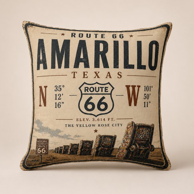Almofada Retro Amarillo Rota 66 Coordenadas (Criador carregado)