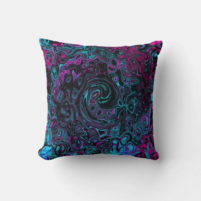 Almofada Retro Aqua Magenta e Abstrato preto (Frente)