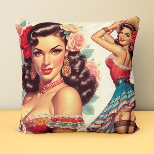 Almofada Retro Beauty Mulher Mexicana (Criador carregado)