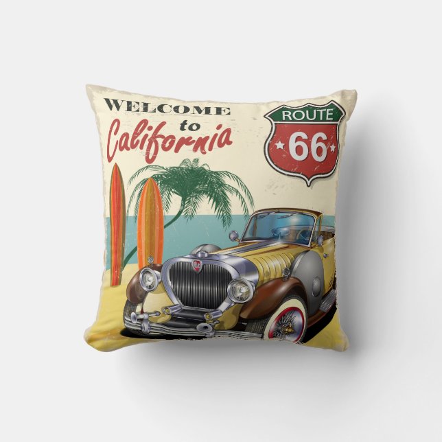 Almofada Retro "Bem-vindo à Califórnia" Route 66 poster, (Frente)