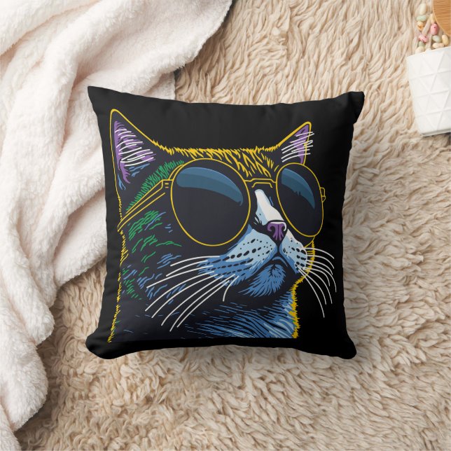 Almofada Retro Cat: Charme de Óculos Amarelos (Cobertor)