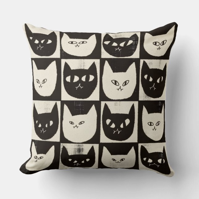 Almofada Retro Cat Grid Pattern (Frente)