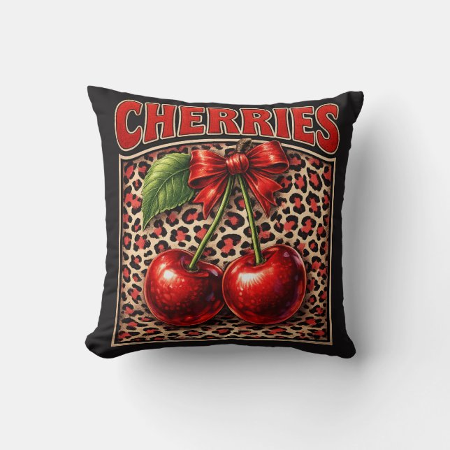 Almofada Retro Cherry Coquette Design de Laço Moderno no Le (Frente)