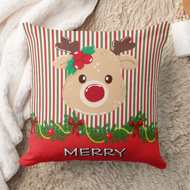 Almofada Retro Christmas Stripe Pattern & Reindeer Custom (Cobertor)