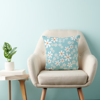 Almofada Retro Daisy Floral Pattern Teal 