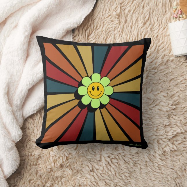 Almofada Retrô de Flor Sorridente (Cobertor)