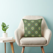 Almofada Retrô de Floral em Azulejo – Verde Vintag