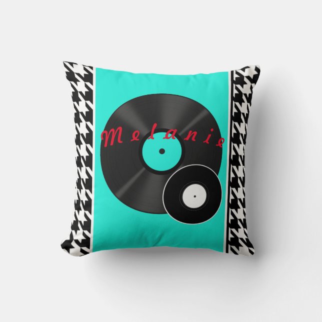 Almofada Retro de verificação preto e branco do chá de jant (Frente)