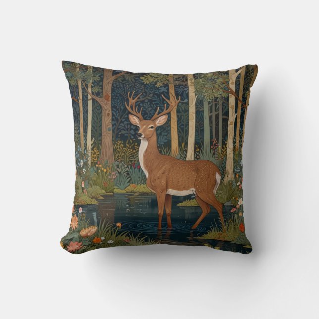 Almofada Retro deer art boho floresta verde (Frente)