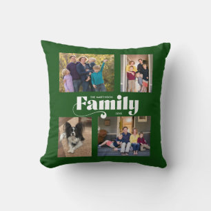 Almofada Retro Família 4 Colagem de Fotos Verde Escuro