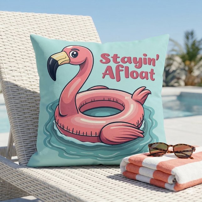Almofada Retro Flamingo Float Engraçado Verão (Retro Flamingo Float Funny Summer Throw Pillow On Poolside Chaise)
