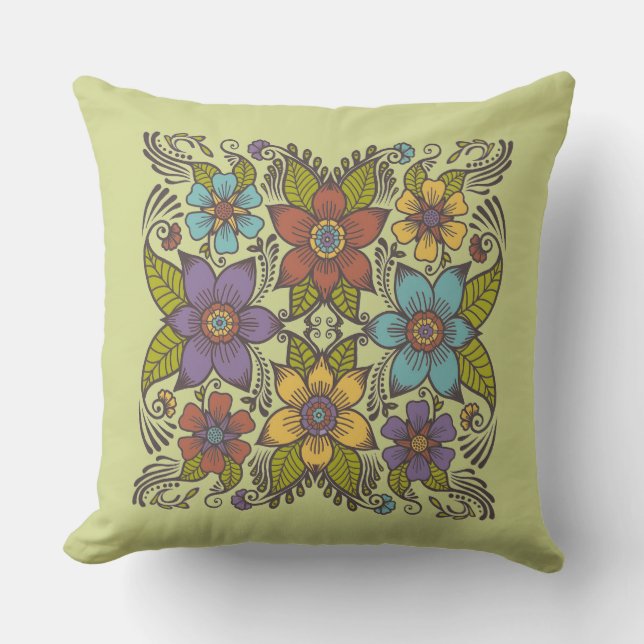 Almofada Retro Floral Colorido (Frente)