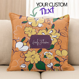 Almofada Retro Floral Daisy Orange Autumn Custom Name
