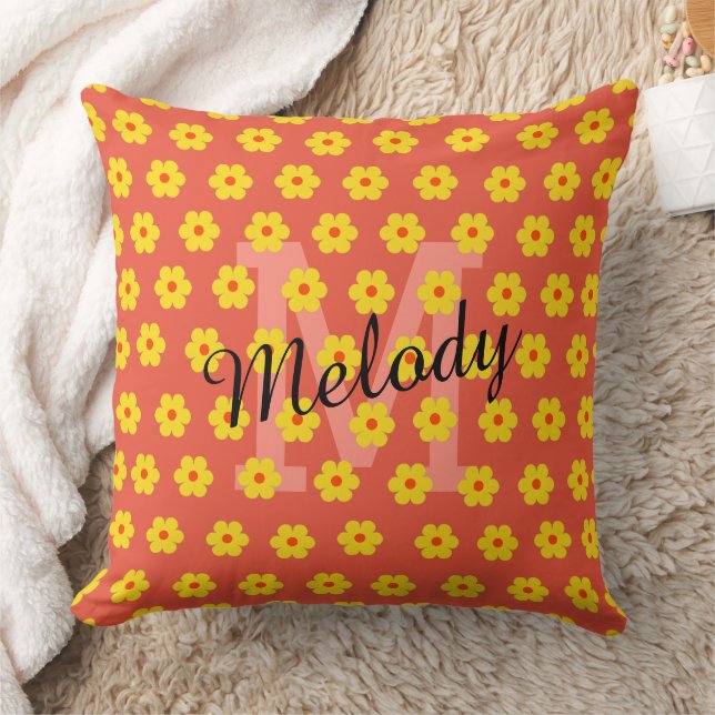 Almofada retro floral fofo do meio século moderno inicial (Cobertor)