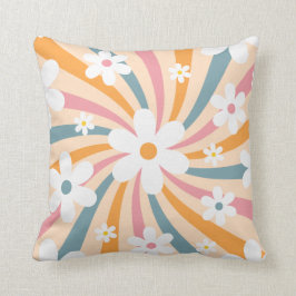 Almofada Retro Groovy Colorful Sunshine Daisy Floral Hippie