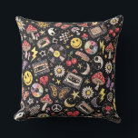 Almofada Retro Grunge Sunshine Bliss<br><div class="desc">A bold fusion of 90s street style and retro optimism. This design features a classic happy, face centered within a radiant sun, flower silhouette. The artwork utilizes heavy grunge, design elements, including distressed textures, faded color palettes, and rough edges to create a weathered, vintage look that balances positivity with an...</div>