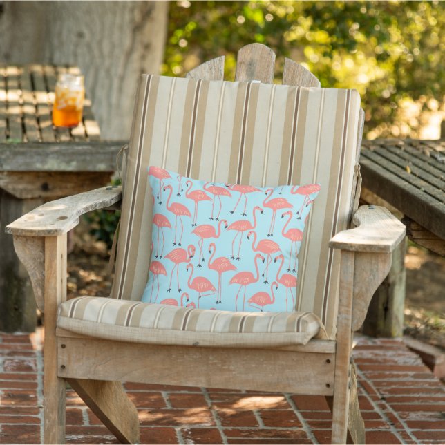 Almofada Retro Hand-Drawn Flamingo | Tropical Pattern Blue (Cadeira)