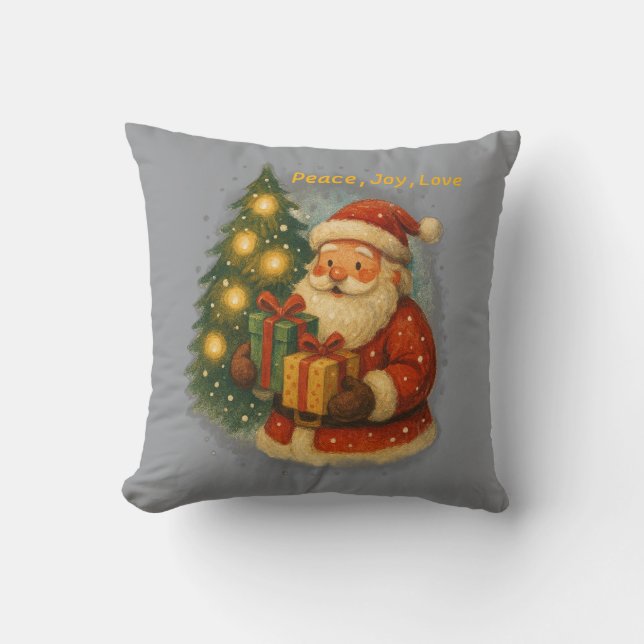 Almofada “Retro Holiday Throw Pillow – Cozy Santa & Gifts  (Frente)