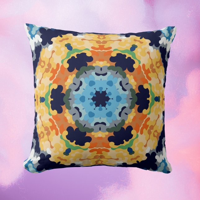 Almofada Retro Mandala Amarelo Azul e Laranja (Criador carregado)